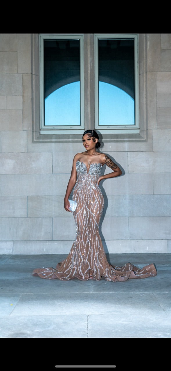 corset diamond dress Custom Peach Diamond Corset Dress