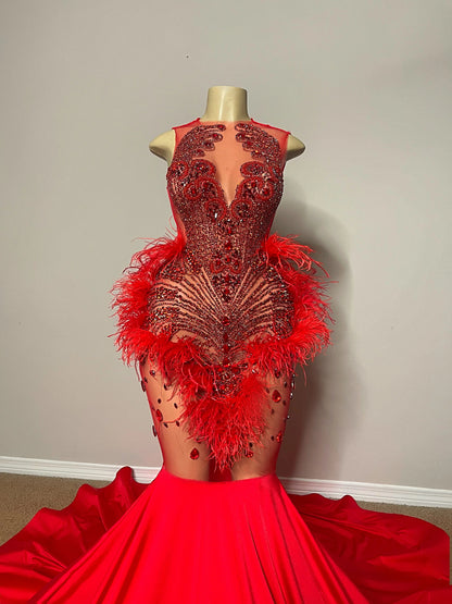 Material Girl Gown (Mermaid Style)  - Feathers