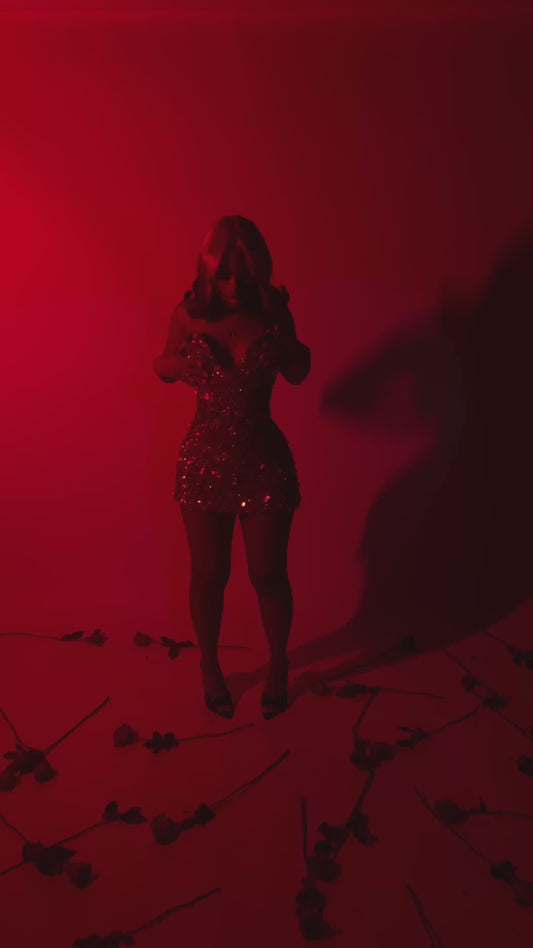 Red Ruby Crystal Sequins Corset Dress